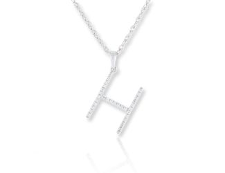 PARIKHS Initial Pendant Alphabet 'H' in CZ with chain in 925 Sterling Silver