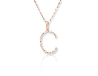 PARIKHS Diamond Initial Pendant Alphabet 'C' in 10K Rose Gold 0.10 ct , IJK color - I3 clarity