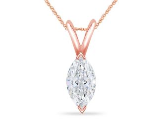 Bright White Pristine Marquise Lab Grown Diamond Pendant with chain in 14K Rose Gold 1.20ct, GH,VS