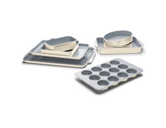 11pc Non-Toxic Nonstick Ceramic Mega Bakeware Set Cream
