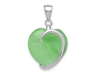 Sterling Silver Green Jade Heart Pendant