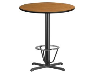 36" Round Natural Laminate Table Top & 30"x 30" Bar Height Base with Foot Ring