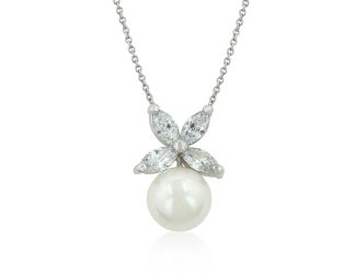 Flower Topped Pearl Pendant Necklace