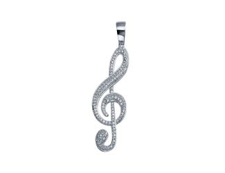 PARIKHS Men's Rhodium Plated Treble Clef Musical Note HipHop Pendant with chain in sterling Silver