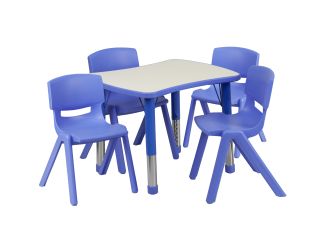 21.875"W x 26.625"L Rectangular Blue Plastic Activity Table Set with 4 Chairs