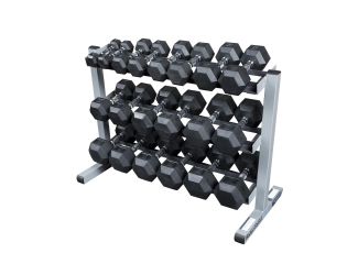 Rubber Dumbbell Set with Rack, 5-50 lb