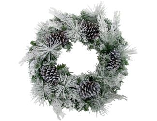 24-in. Christmas Snow Flocked Wreath with Oversized Pinecones