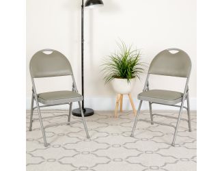 Ultra-Premium Triple Braced Gray Vinyl Folding Chair with Easy-Carry Handle
