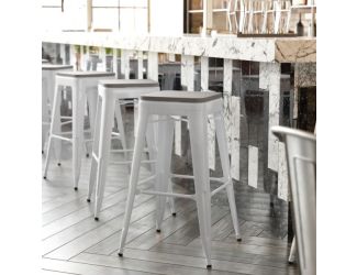 Indoor/Outdoor Backless Bar Stool with Poly Seat - White/Gray