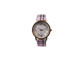 Ladies' Rose Gold Toned Quartz Watch with Tan Plaid Strap