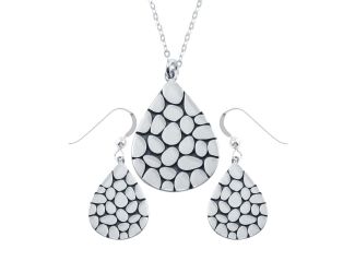 PARIKHS Rhodium Plated Mosaic Design Teardrop Necklace-Earring Set in 925 Sterling Silver