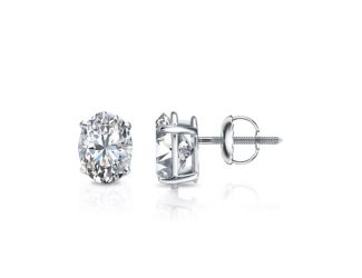 Bright White Pinnacle Oval Lab Grown Diamond Screwback Stud in 14K White Gold 0.90ct, GH, VVS