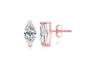 Bright White Pinnacle Marquise Lab Grown Diamond Stud in 14K Rose Gold 0.60ct,Color-GH,Clarity-VVS