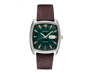 Mens Recraft Automatic Brown Leather Strap Watch Green Dial