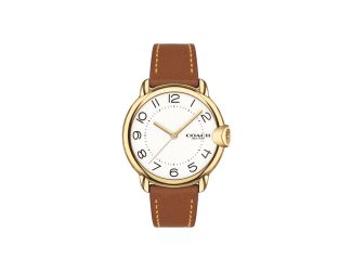 Ladies Arden Gold-Tone Brown Leather Strap White Dial