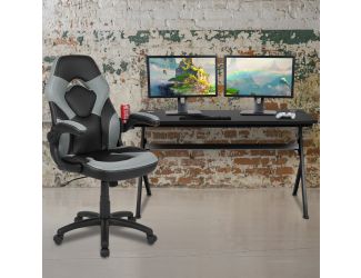 Black/Gray Gaming Desk Bundle - Cup & Headphone Holders/Mouse Pad Top