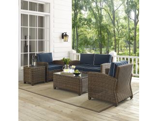 Bradenton 5-Piece Outdoor Wicker Conversation Set With Navy Cushions