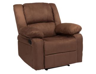 Contemporary Chocolate Brown Microfiber Plush Pillow Back Recliner - Padded Arms