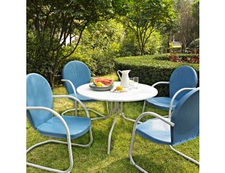 Five Piece Outdoor Set - 40" Table in White w/Blue Chairs