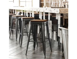 Indoor/Outdoor Backless Bar Stool with Poly Seat - Black/Teak