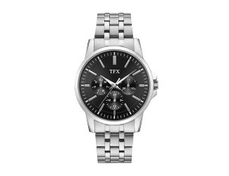 TFX Mens Silver-Tone SS Chronograph Watch Black Dial