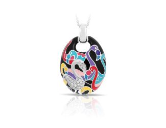 Belle Etoile Round Cubic Zirconia studded Multi color Flamingo Pendant - 925 SS with chain