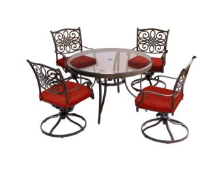 Traditions 5-Piece Dining Set in Red with a 47 in. Glass-top Table