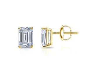 Bright White Pinnacle Emerald Lab Grown Diamond Screwback Stud in 14K Yellow Gold 1.90ct, GH, VVS