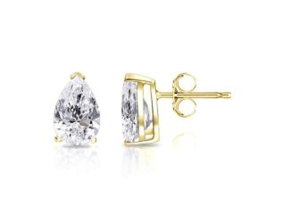 Bright White Pristine Pear Lab Grown Diamond Stud in 14K Yellow Gold 1.20ct, Color-GH,Clarity-VS