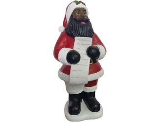 3-Ft. African American Santa Claus Figurine Holding a List, Resin Indoor or Covered Outdoor Holiday