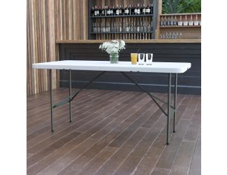 5-Foot Bi-Fold Granite White Plastic Folding Table with Handle - Event Table