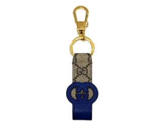 Gucci Interlocking GG Supreme Canvas and Blue Leather Keychain Charm