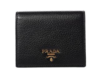 Prada Vitello Grain Nero Black Logo Leather Bifold Snap Wallet