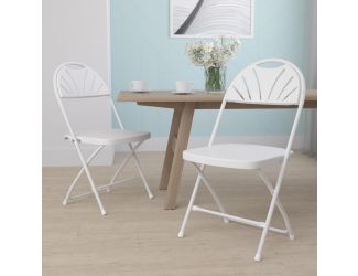 2PK 650 lb. Rated White Plastic Fan Back Folding Chair-Commercial & Event Chairs