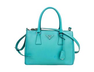 Prada Galleria Saffiano Lux Leather Small Tote Handbag Giada Teal