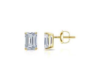 Bright White Pinnacle Emerald Lab Grown Diamond Screwback Stud in 14K Yellow Gold 0.95ct, GH, VVS