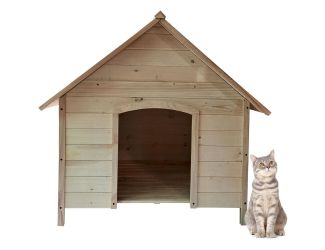 41-In. Tall Outdoor Raised Log Cabin Style Pet House, Natural