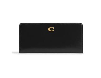 Refined Calf Leather Essential Skinny Wallet - Black/Brass