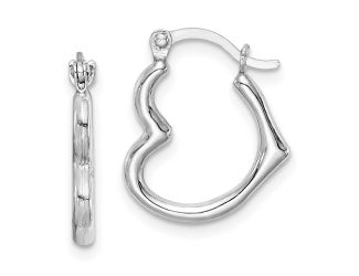 Sterling Silver Rhodium Plated Hollow Heart Hoop Earrings