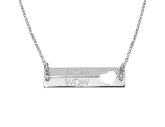 PARIKHS Rhodium Plated Bar Open Heart MOM Necklace in 925 Sterling Silver
