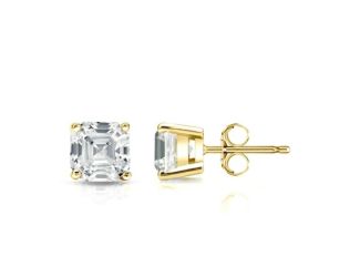 Bright White Pristine Asscher Lab Grown Diamond Stud in 14K Yellow Gold 1.40ct, Color-GH,Clarity-VS