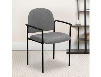 Comfort Gray Fabric Stackable Steel Side Reception Chair with Arms - Guest Chair