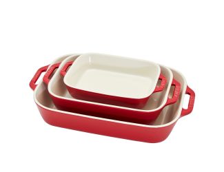 3pc Ceramic Rectangular Baking Dish Set Cherry