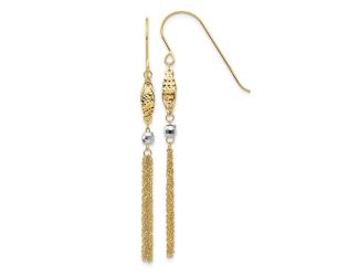 14k Two-tone Bead and Chain Dangle Earrings