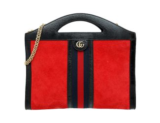 Gucci Ophidia Bicolor Red Suede Black Leather Slip Handle Tote Bag