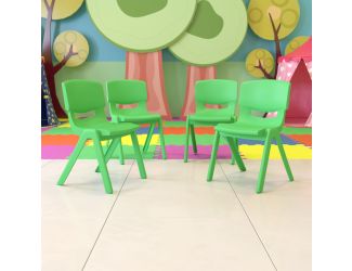 4 Pack Green Plastic Stack School Chair with 15.5"H Seat, 3rd-7th School Chair