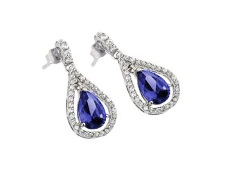 PARIKHS Rhodium Plated Teardrop Purple CZ Dangling Stud Earring in 925 Sterling Silver