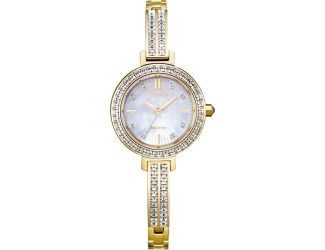 Ladies' Silhouette Crystal Eco-Drive Watch, Gold-tone with MOP Dial