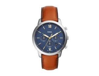 Mens Neutra Chronograph Silver & Brown Leather Watch Blue Dial