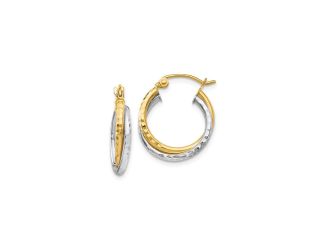 14K Two-tone Diamond-cut Hinged Hoop Earrings